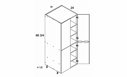 TB3072FH: Tall 4 Door Utility Cabinet With Shelves: Torino Grey Wood Kitchen Cabinets