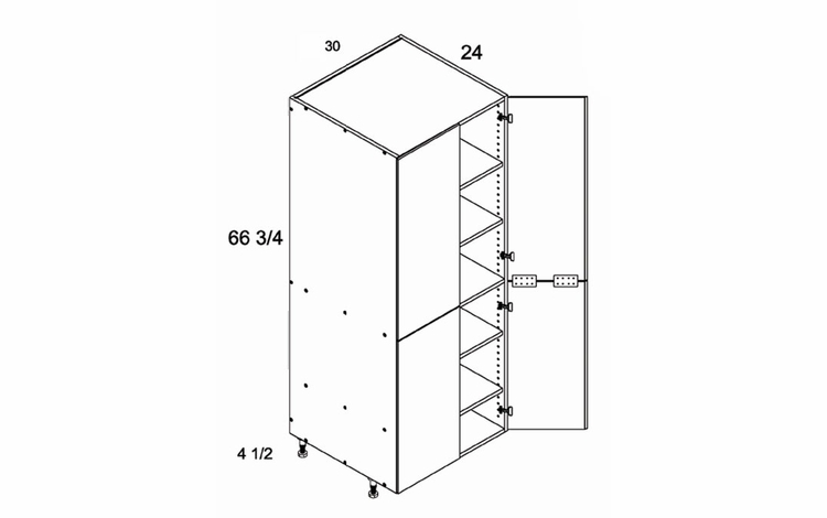 TB3072FH: Tall 4 Door Utility Cabinet With Shelves: Torino White Pine Kitchen Cabinets