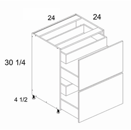 Torino Grey Wood 2DB2ID24: Two Drawer Base Cabinet With Two Inner Drawers: RTA Kitchen Cabinets
