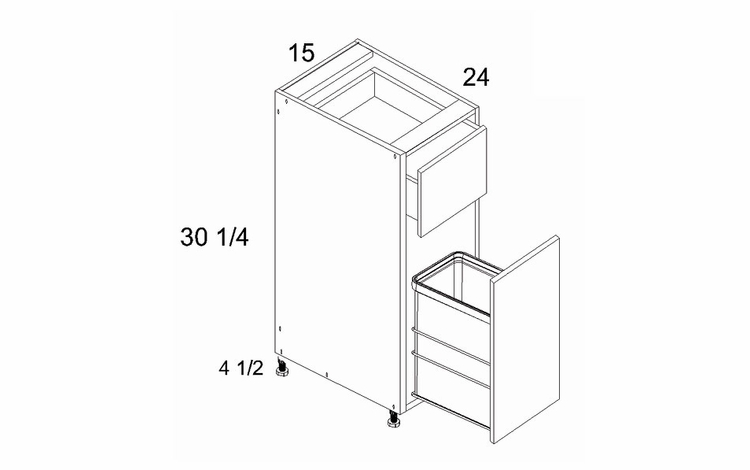 Torino Grey Wood B15TCPO: Base Cabinet With Single Trashcan: RTA Kitchen Cabinets