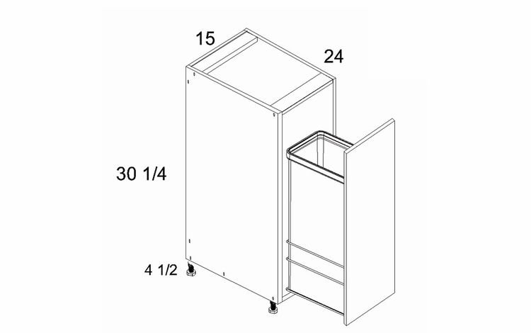 Torino White Pine B15FHTCPO: Full Height Door Base Cabinet With Single Trashcan: RTA Kitchen Cabinets