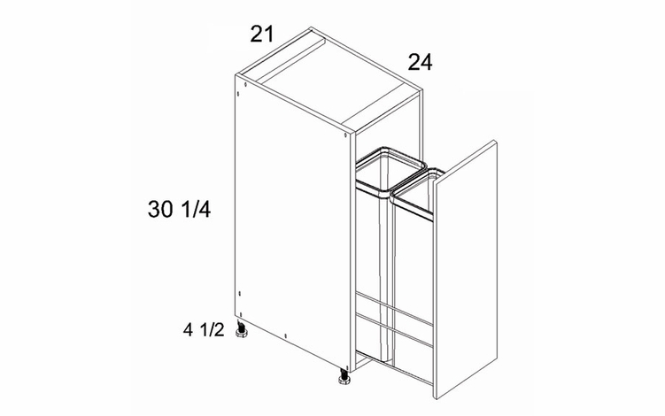 Torino White Pine B21FHTCPO: Full Height Door Base Cabinet With Double Trashcan: RTA Kitchen Cabinets