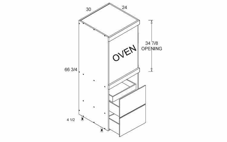 TOS2DBID3072: Tall Single Oven Two Drawer One Inner Drawer Utility: Torino White Pine Kitchen Cabinets