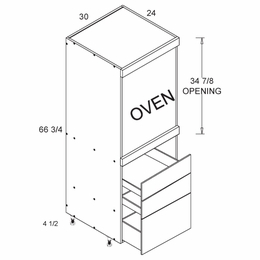 TOS3DB3072: Tall Single Oven Three Drawer Utility: Torino White Pine Kitchen Cabinets