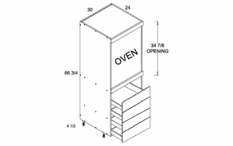 TOS4DB3072: Tall Single Oven Four Drawer Utility: Palermo Gloss White Kitchen Cabinets
