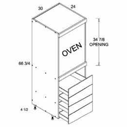 TOS4DB3072: Tall Single Oven Four Drawer Utility: Torino Dark Wood Kitchen Cabinets