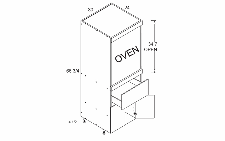 TOSB3072: Tall Single Oven Two Door One Drawer Utility: Torino Dark Wood Kitchen Cabinets
