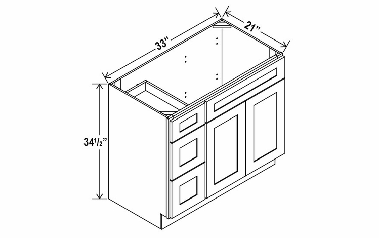 Treasure Chest V3321DL: Vanity Combo Cabinet With Left Drawers: Assembled Kitchen Cabinets