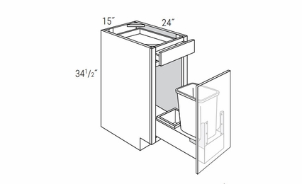 Upton Brown B15SFTTR-DMK: Base Cabinet with Trash Pullout: RTA Kitchen Cabinets