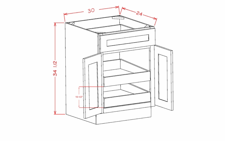 USCD Casselberry Saddle B30S2RS: Double Door Single Drawer Two Rollout Shelf Base Cabinet: RTA Kitchen Cabinet