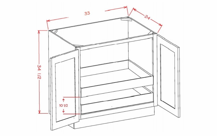 USCD Haven Dune B33FH2RS: Double Full Height Door, Two Rollout Shelf Base Cabinet: RTA Kitchen Cabinets