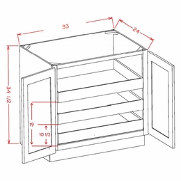 USCD Haven Dune B33FH3RS: Double Full Height Door, Three Rollout Shelf Base Cabinet: RTA Kitchen Cabinets