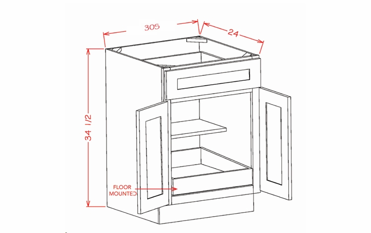 USCD Haven Ember B30S1RS: Double Door, Single Drawer, One Rollout Shelf Base Cabinet: RTA Kitchen Cabinets