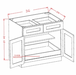 USCD Haven Ember B361RS: Double Door, Double Drawer, One Rollout Shelf Base Cabinet: RTA Kitchen Cabinets