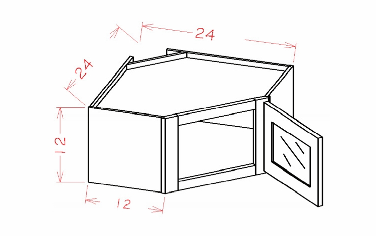 USCD Haven Ember DCW2412GD: Diagonal Corner Prepped for Glass Stacker Wall Cabinet: RTA Kitchen Cabinets