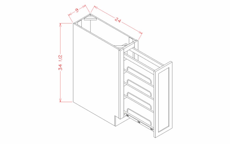 USCD Oxford Mist BT9PO: Base With Shelf Pullout: RTA Kitchen Cabinets