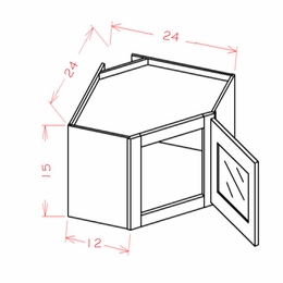 USCD Oxford Mist DCW2415GD: Diagonal Corner Prepped for Glass Stacker Wall Cabinet: RTA Kitchen Cabinets