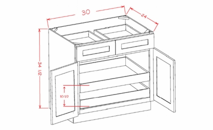 USCD Oxford Sage B302RS: Double Door, Double Drawer, Two Rollout Shelf Base Cabinet: RTA Kitchen Cabinets