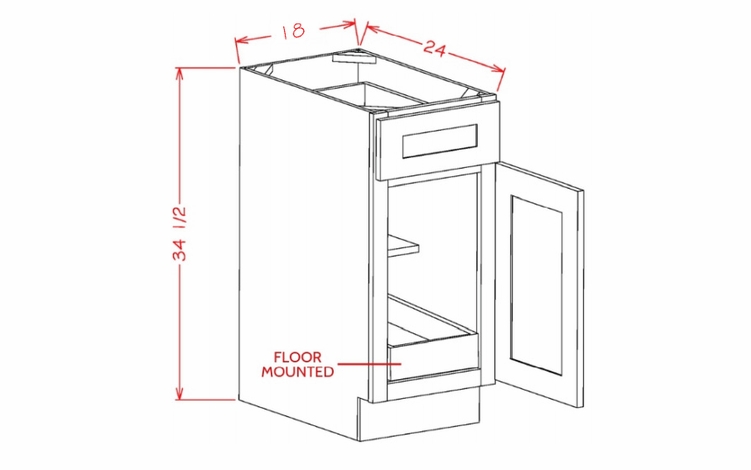 USCD Oxford Toffee B181RS: Single Door, Single Drawer, One Rollout Shelf Base Cabinet: RTA Kitchen Cabinets