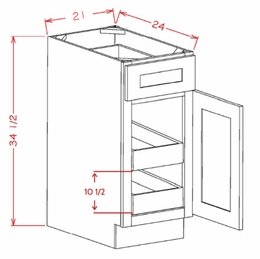 USCD Oxford Toffee B212RS: Single Door, Single Drawer, Two Rollout Shelf Base Cabinet: RTA Kitchen Cabinets