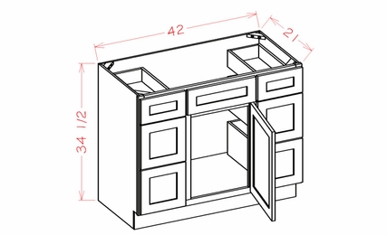 USCD Oxford Toffee VDDB42: Vanity Combo Base Cabinet - Double Drawer Stack: RTA Kitchen Cabinets