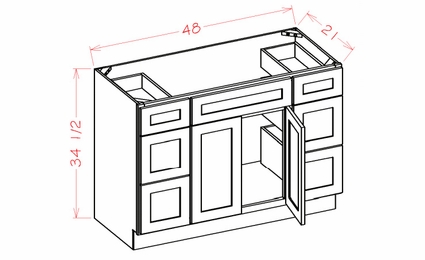 USCD Oxford Toffee VDDB48: Vanity Combo Base Cabinet - Double Drawer Stack: RTA Kitchen Cabinets
