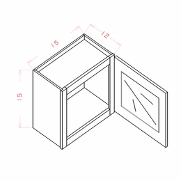 USCD Oxford Toffee W1515GD: Single Door Prepped for Glass Stacker Wall Cabinet: RTA Kitchen Cabinets