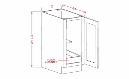 USCD Oxford White B18FH1RS: Single Full Height Door, One Rollout Shelf Base Cabinet: RTA Kitchen Cabinets