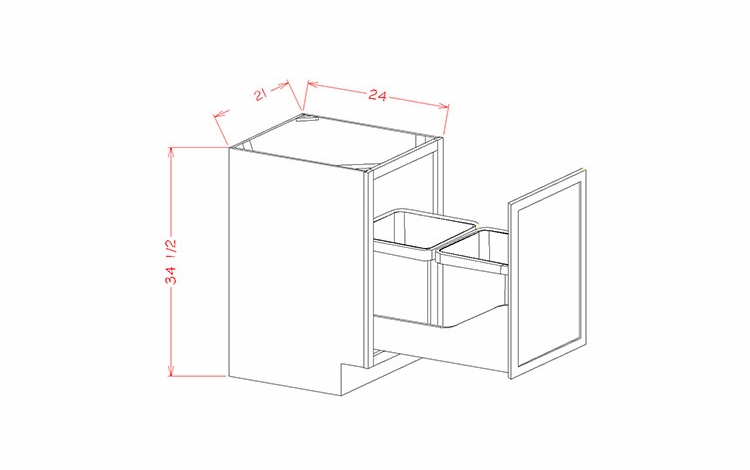 USCD Oxford White B21FHTCPO: Full Height Door Base With Double Trash Can Pullout: RTA Kitchen Cabinets