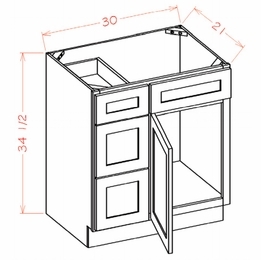 USCD Oxford White V3021DL: Vanity Combo Base Cabinet - Drawers Left: RTA Kitchen Cabinets