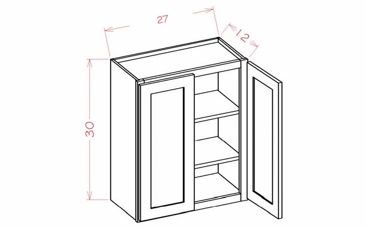 USCD Oxford White W2730: 30" High Wall Cabinet - Double Door: RTA Kitchen Cabinets