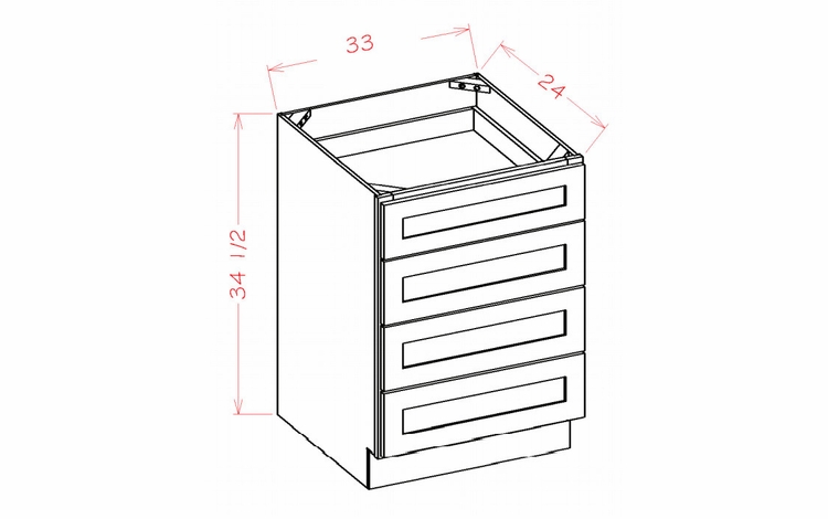 USCD Palermo Gloss White 4DB33: Four Drawer Base: RTA Kitchen Cabinet