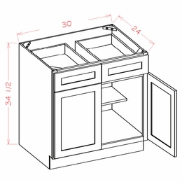 USCD Shaker Antique White B30: Double Door Double Drawer Base Cabinet: RTA Kitchen Cabinet