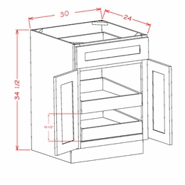 USCD Shaker Antique White B30S2RS: Double Door Single Drawer Two Rollout Shelf Base Cabinet: RTA Kitchen Cabinet