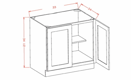 USCD Shaker Antique White B33FH: Full Height Double Door Base Cabinet: RTA Kitchen Cabinet