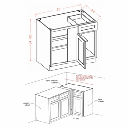 USCD Shaker Antique White BBC36: Blind Base Cabinet: RTA Kitchen Cabinet