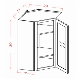 USCD Shaker Antique White DCW2430GD: Glass Door Diagonal Wall Cabinet: RTA Kitchen Cabinet
