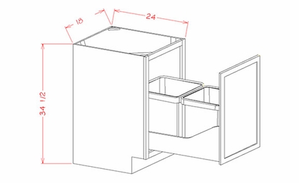 USCD Shaker Black B18FHTCPO: Full Height Door Base Cabinet With Double Trashcan Pullout: RTA Kitchen Cabinet