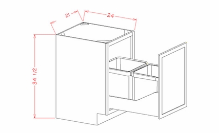 USCD Shaker Black B21FHTCPO: Full Height Door Base Cabinet With Double Trashcan Pullout: RTA Kitchen Cabinet