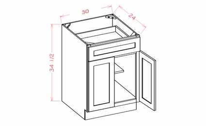 USCD Shaker Black B30S: Double Door Double Drawer Base Cabinet: RTA Kitchen Cabinet