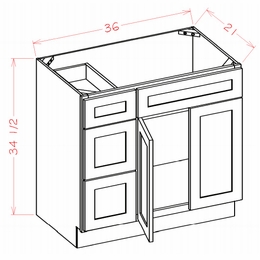 USCD Shaker Black V3621DL: Vanity Combo Base Cabinet - Drawers Left: RTA Kitchen Cabinet