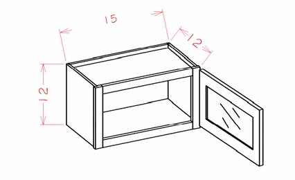 USCD Shaker Black W1512GD: Glass Door Wall Stacker Cabinet 12" High - Single Door: RTA Kitchen Cabinet