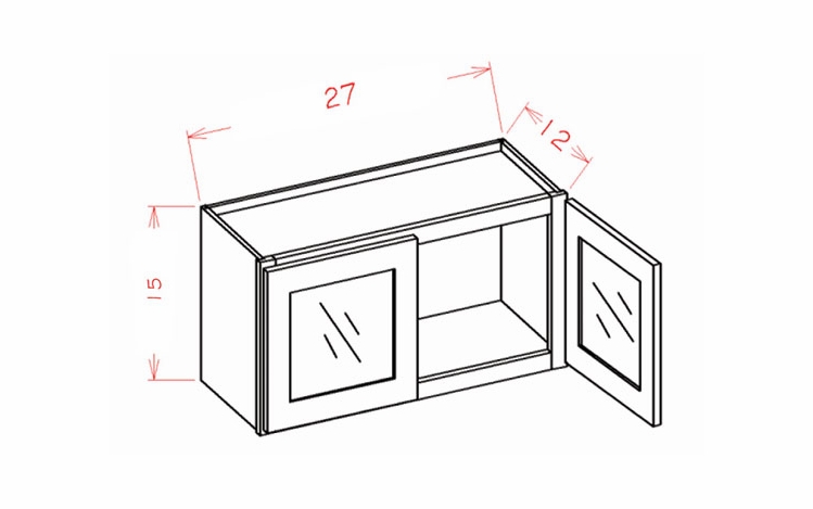 USCD Shaker Black W2715GD: Glass Door Wall Stacker Cabinet - Double Door: RTA Kitchen Cabinets