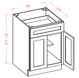 USCD Shaker Cinder B24: Double Door Single Drawer Base Cabinet: RTA Kitchen Cabinet