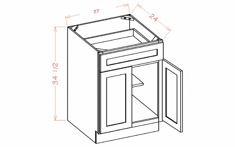 USCD Shaker Cinder B27: Double Door Single Drawer Base Cabinet: RTA Kitchen Cabinet