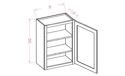 USCD Shaker Cinder W0936: 36" High Wall Cabinet - Single Door: RTA Kitchen Cabinet