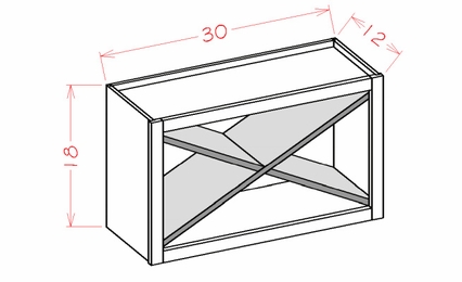 USCD Shaker Cinder WXRSHELF: Wall Open Cabinet X Rack Insert: RTA Kitchen Cabinet