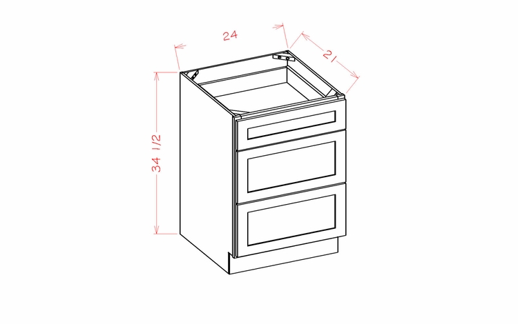 USCD Shaker Dove 3VDB24: Vanity Drawer Base Cabinet: RTA Kitchen Cabinet