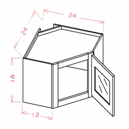 USCD Shaker Dove DCW2418GD: Glass Door Diagonal Corner Stacker Cabinet: RTA Kitchen Cabinet