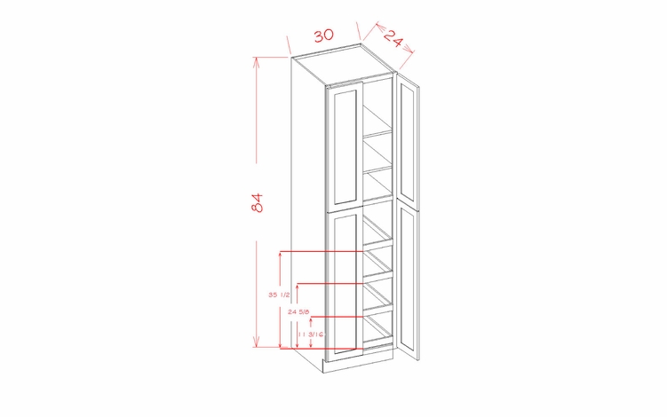 USCD Shaker Dove U3084244RS: Four Door Utility Rollout Shelf Cabinet: RTA Kitchen Cabinet